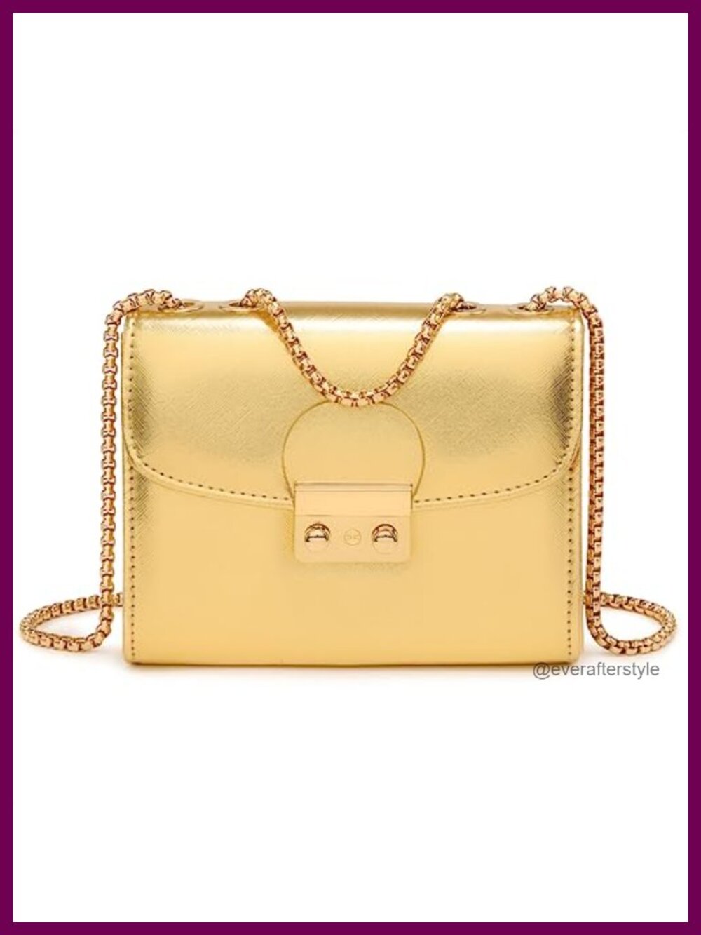 Small Crossbody Evening Clutch PU Vegan Leather with Gold Tone Chain Strap